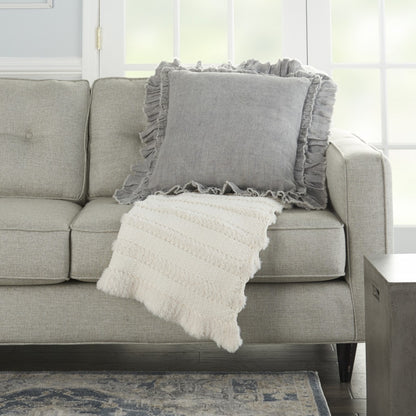 24" Light Gray Pillow With Ruffled Edges