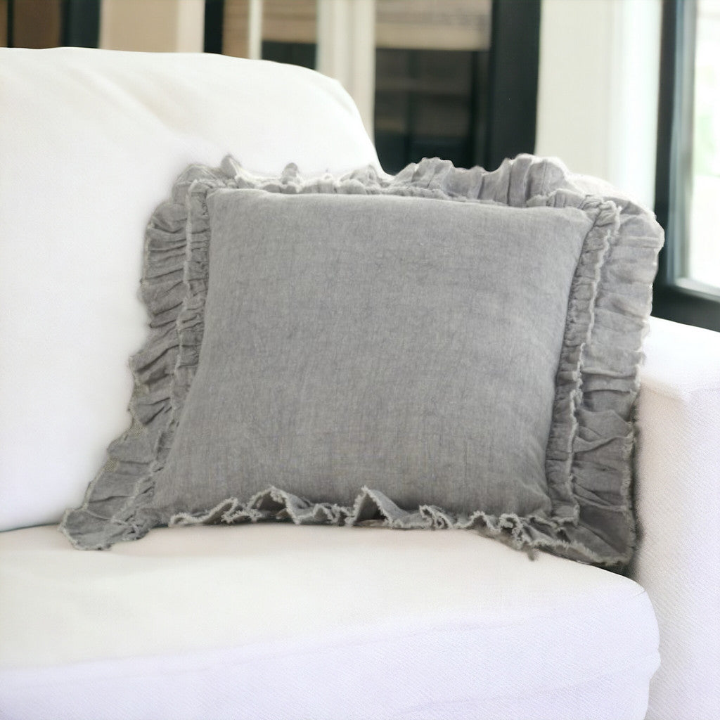 24" Light Gray Pillow With Ruffled Edges