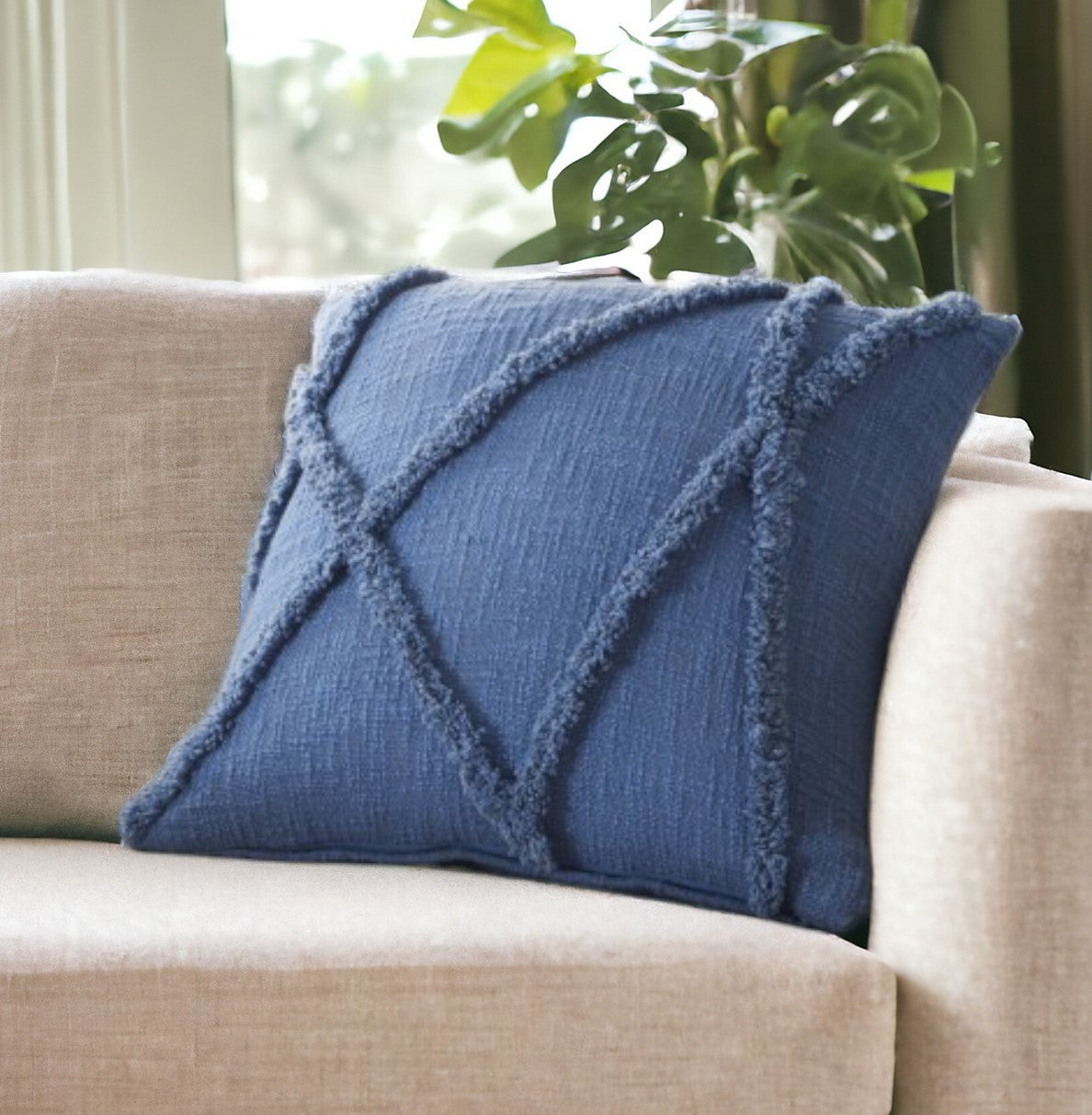 18" Boho Chic Blue Textured Lines Throw Pillow