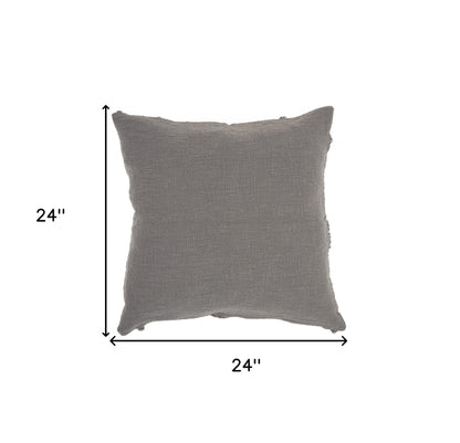 Gray Abstract  Shaggy Detail Throw Pillow