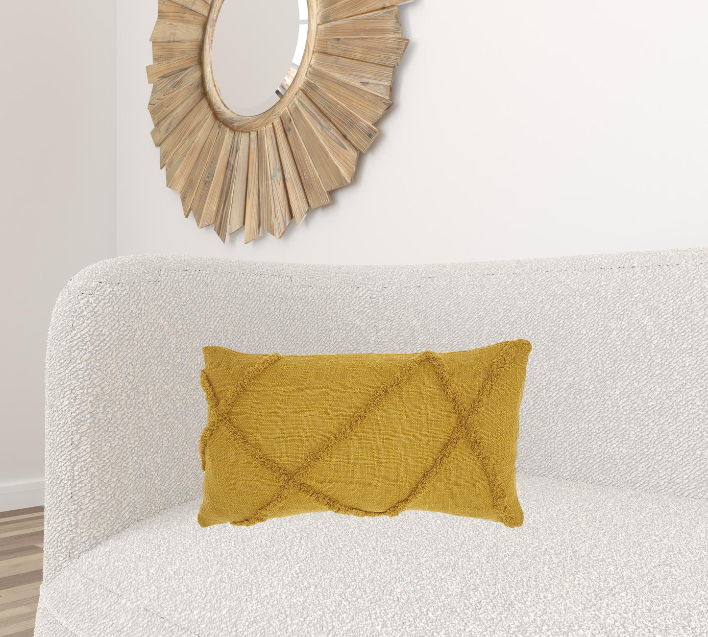 Dark Mustard Abstract  Shaggy Detail Lumbar Pillow