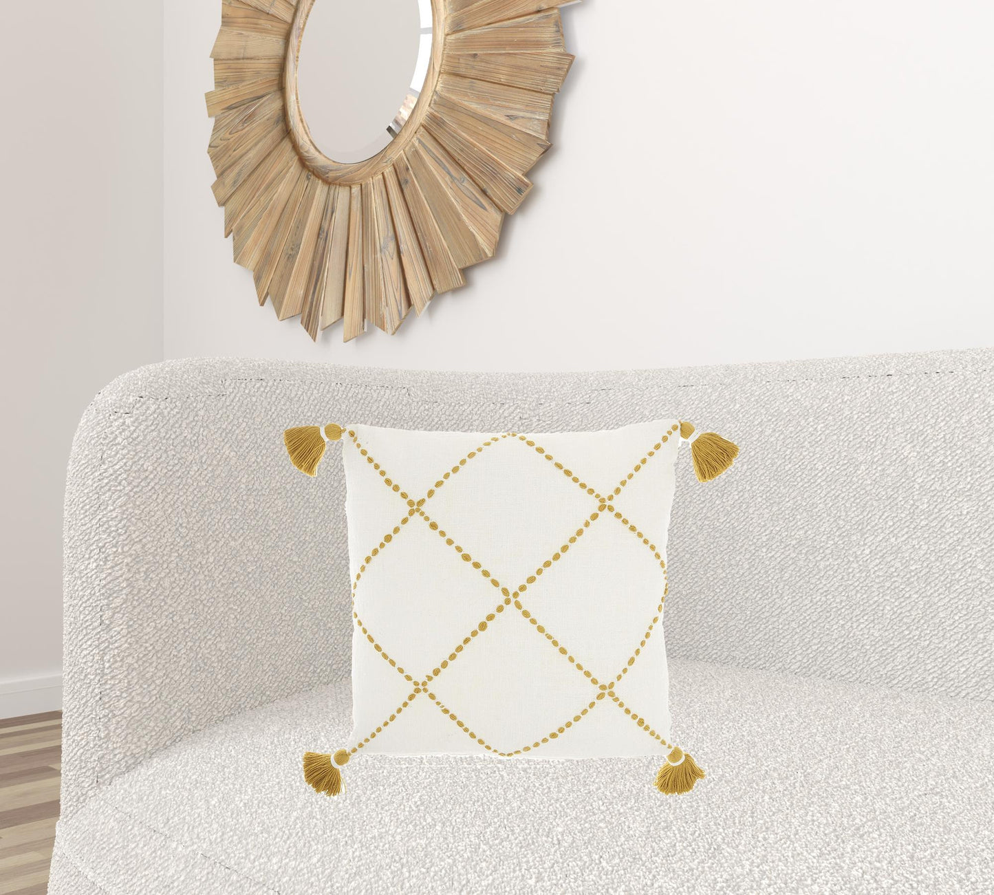 Boho Mustard Cotton Accent Throw Pillow