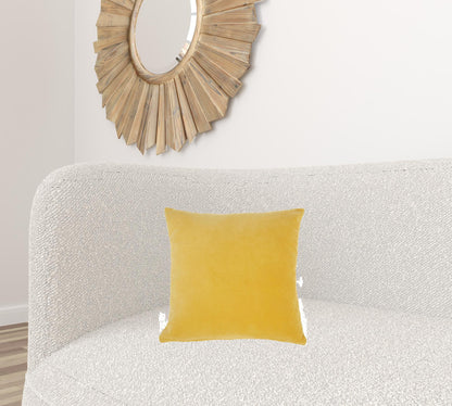 16" X 16" Yellow Solid Color Velvet Throw Pillow