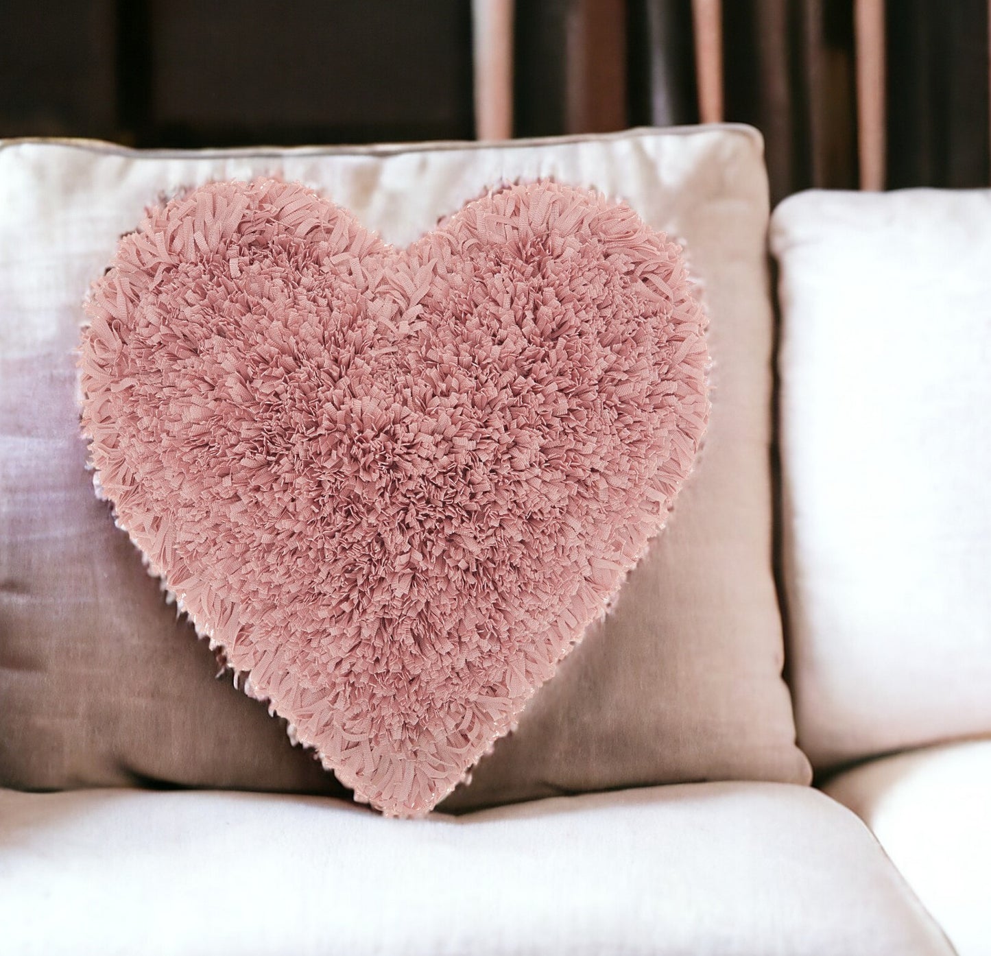 Heart Shaped Rose Shag Accent Pillow