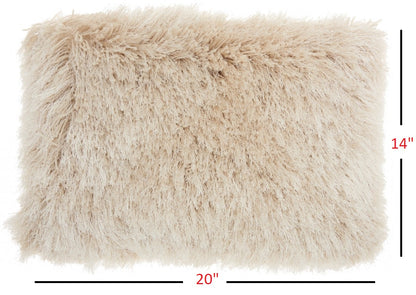 Beige Super Shaggy Throw Pillow