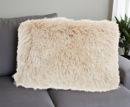 Beige Super Shaggy Throw Pillow