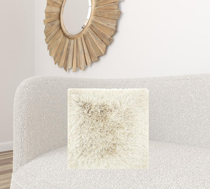 Plush Beige Shag Accent Throw Pillow