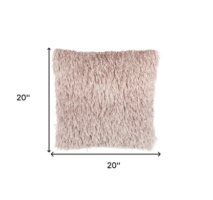 Square Blush Pink Shag Throw Pillow