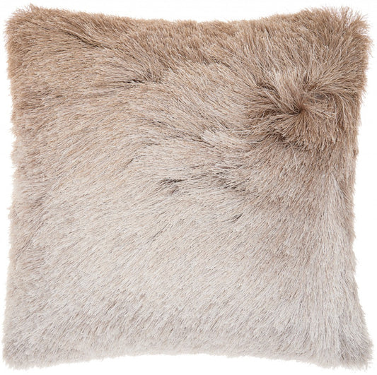 Plush Beige Silver Accent Throw Pillow