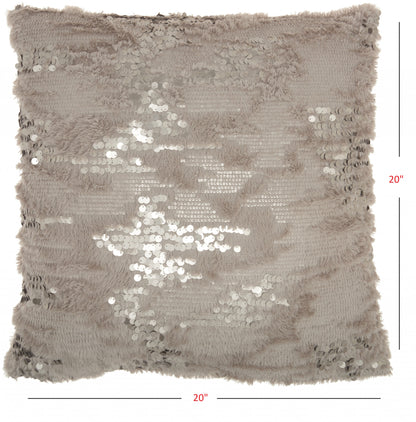 Sequined Grey Accent Throw Pillow