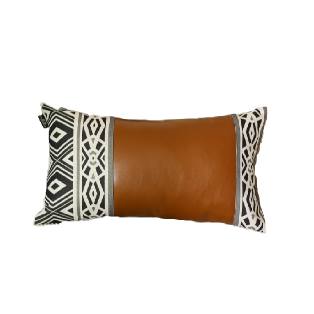 12" X 20" Brown and White Faux Leather Throw Pillow Cover