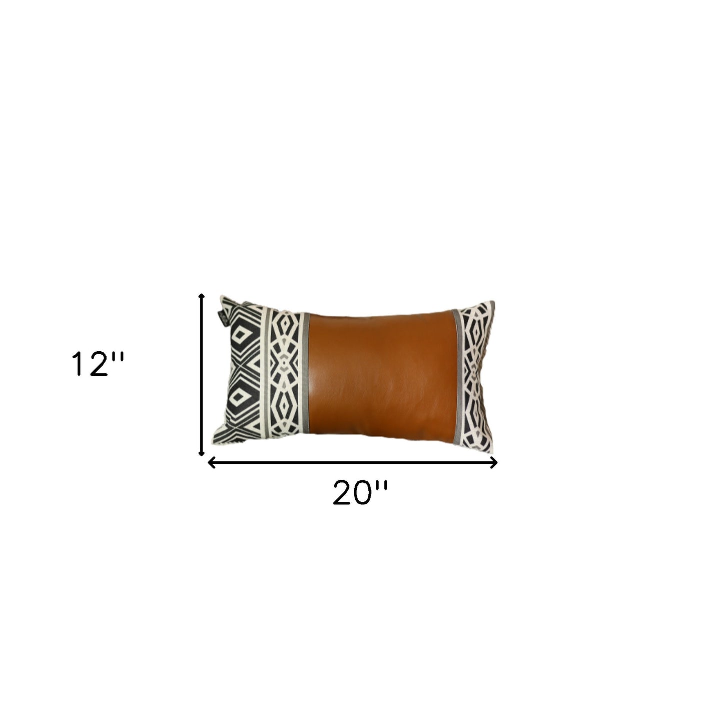 12" X 20" Brown and White Faux Leather Throw Pillow Cover