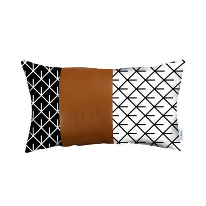 12" X 20" Brown and White Faux Leather Throw Pillow Cover