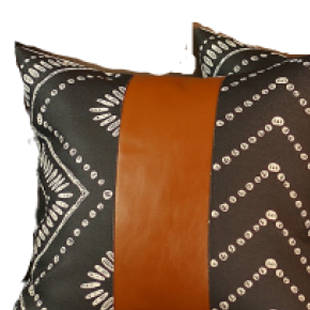 Set Of 4 Black And White Geo With Faux Leather Lumbar Pillow Covers