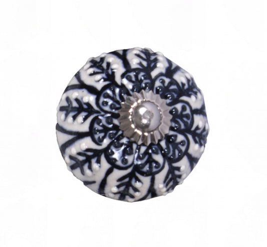 Set Of 12 Vintage Black And White Floral Ceramic Knobs