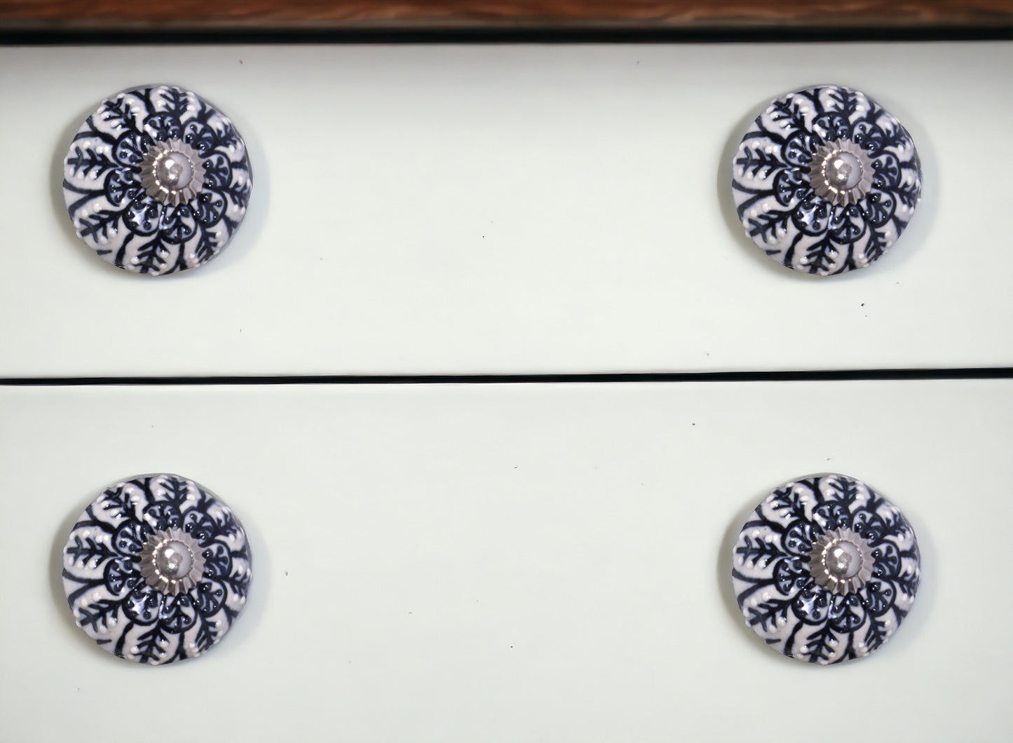 Set Of 12 Vintage Black And White Floral Ceramic Knobs