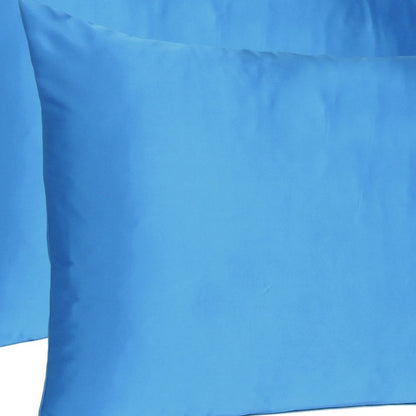 Bright Blue Dreamy Set Of 2 Silky Satin Queen Pillowcases