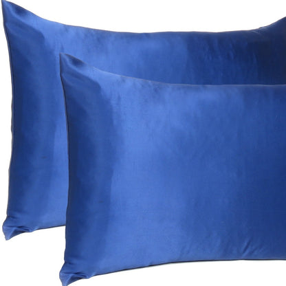 Navy Blue Dreamy Set Of 2 Silky Satin Queen Pillowcases