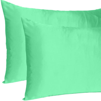 Green Dreamy Set Of 2 Silky Satin Queen Pillowcases