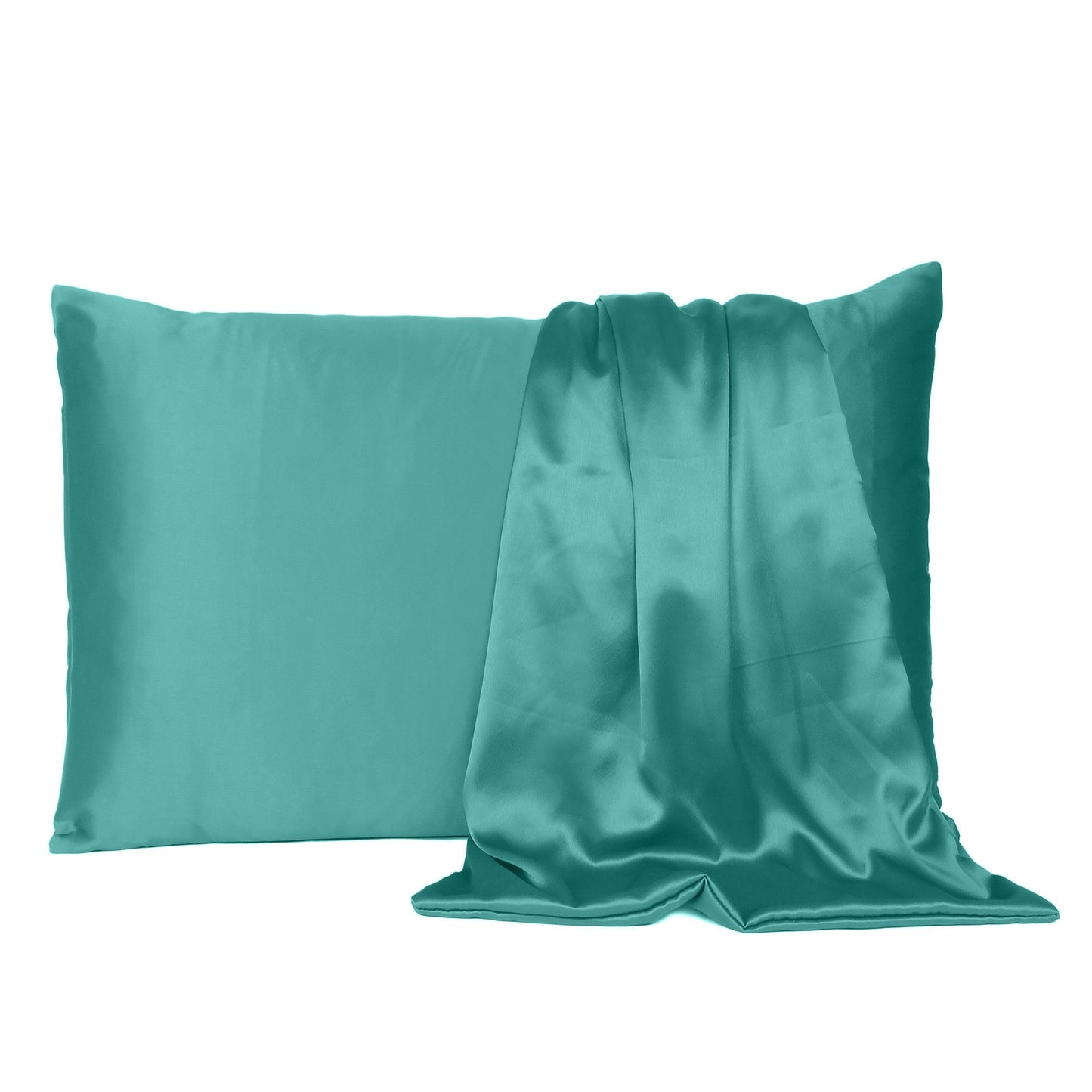 Teal Dreamy Set Of 2 Silky Satin Queen Pillowcases