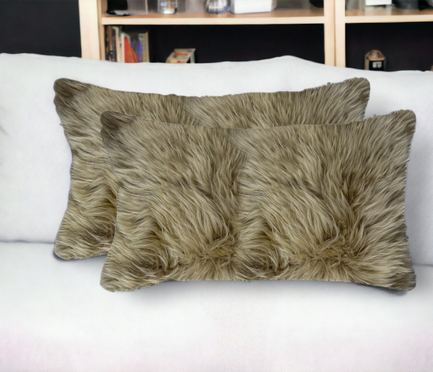 Set of Two 12" X 20" Taupe Cowhide Throw Pillow