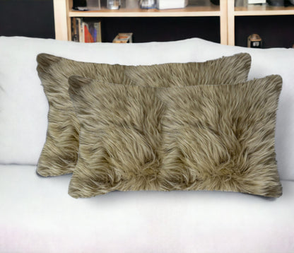 Set of Two 12" X 20" Taupe Cowhide Throw Pillow