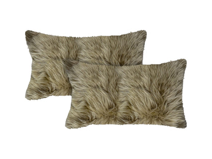 Set of Two 12" X 20" Taupe Cowhide Throw Pillow