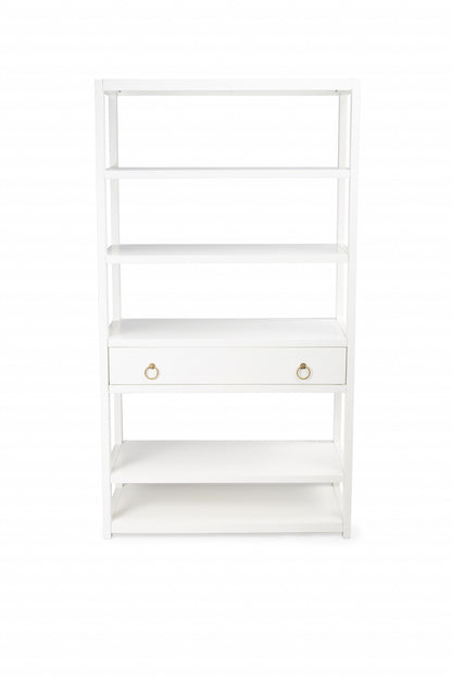 70" White Five Tier Standard Bookcase With One Drawer