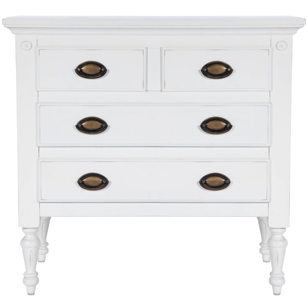 32" White Solid Wood Four Drawer Gentlemans Chest