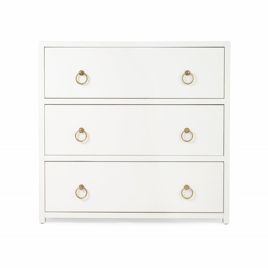 34" White Manufactured Wood Three Drawer Dresser