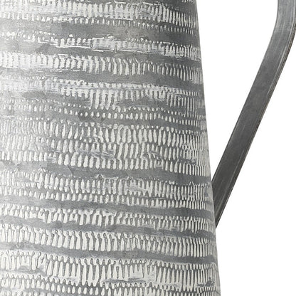 11" Gray and White Abstract Metal Jug Vase