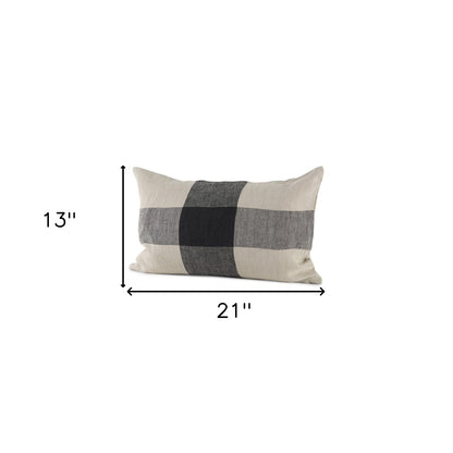 Beige And Black Plaid Pattern Lumbar Throw Pillow Cover