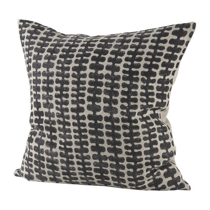 18" Gray and Black Ikat Linen Throw Pillow Cover