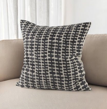 18" Gray and Black Ikat Linen Throw Pillow Cover