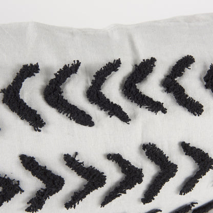 White And Gray Fringed Lumbar Pillow Cover