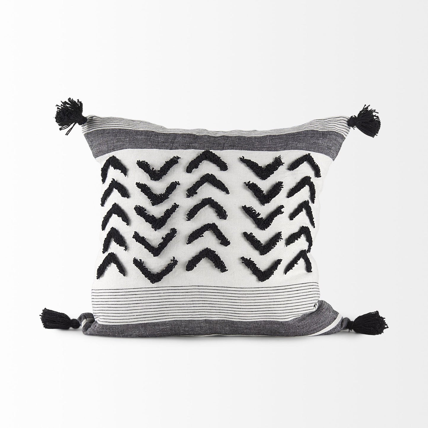 White And Gray Fringed Pillow Cover