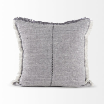 Fringed Blue And Beige Square Accent Pillow Cover