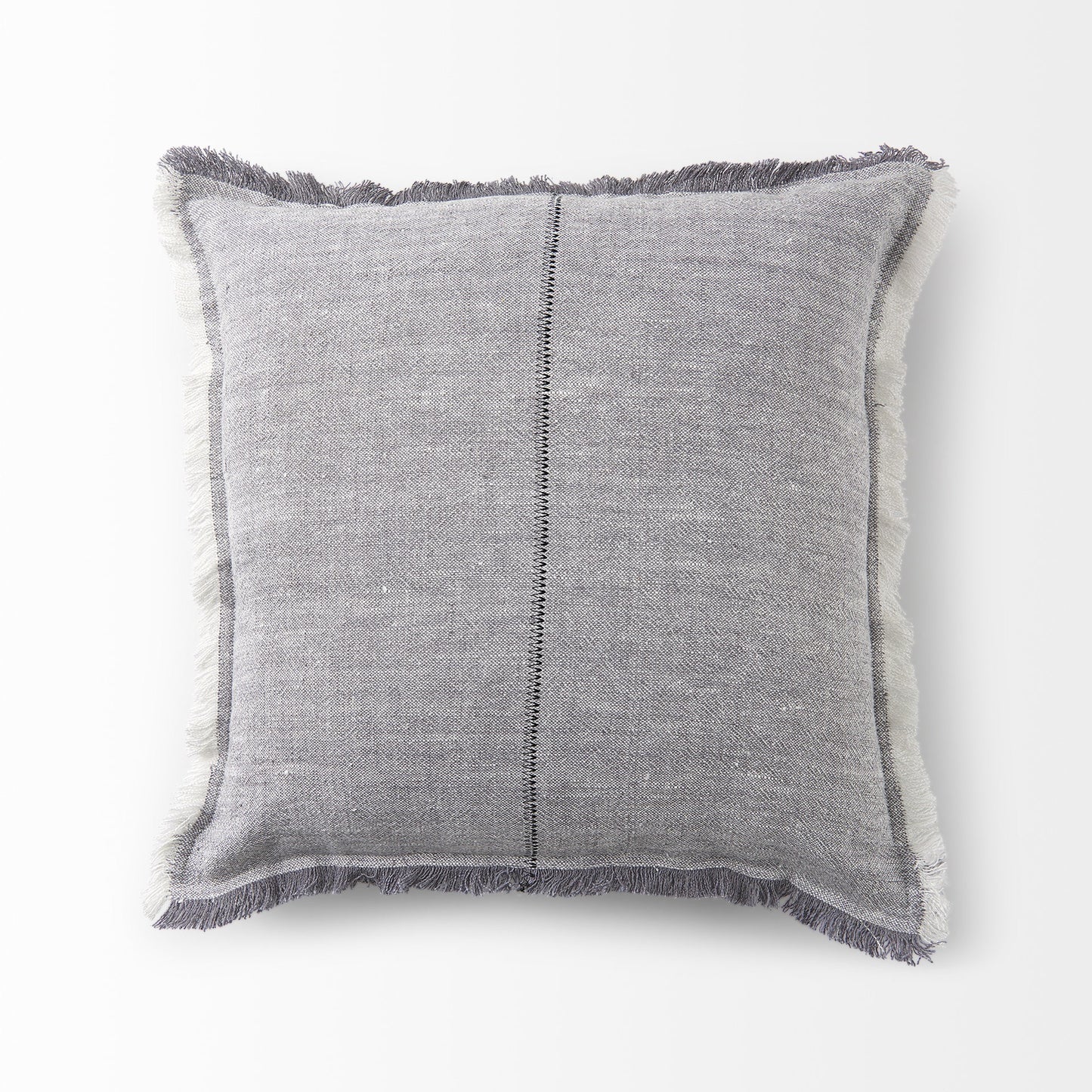 Fringed Blue And Beige Square Accent Pillow Cover