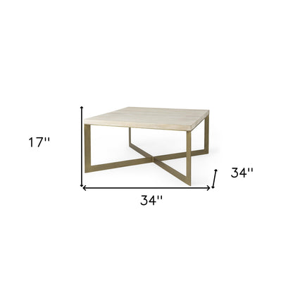 34" Beige Metal Square Coffee Table