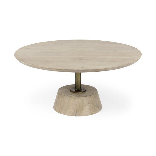 Light Brown Wooden Pedestal Coffee Table