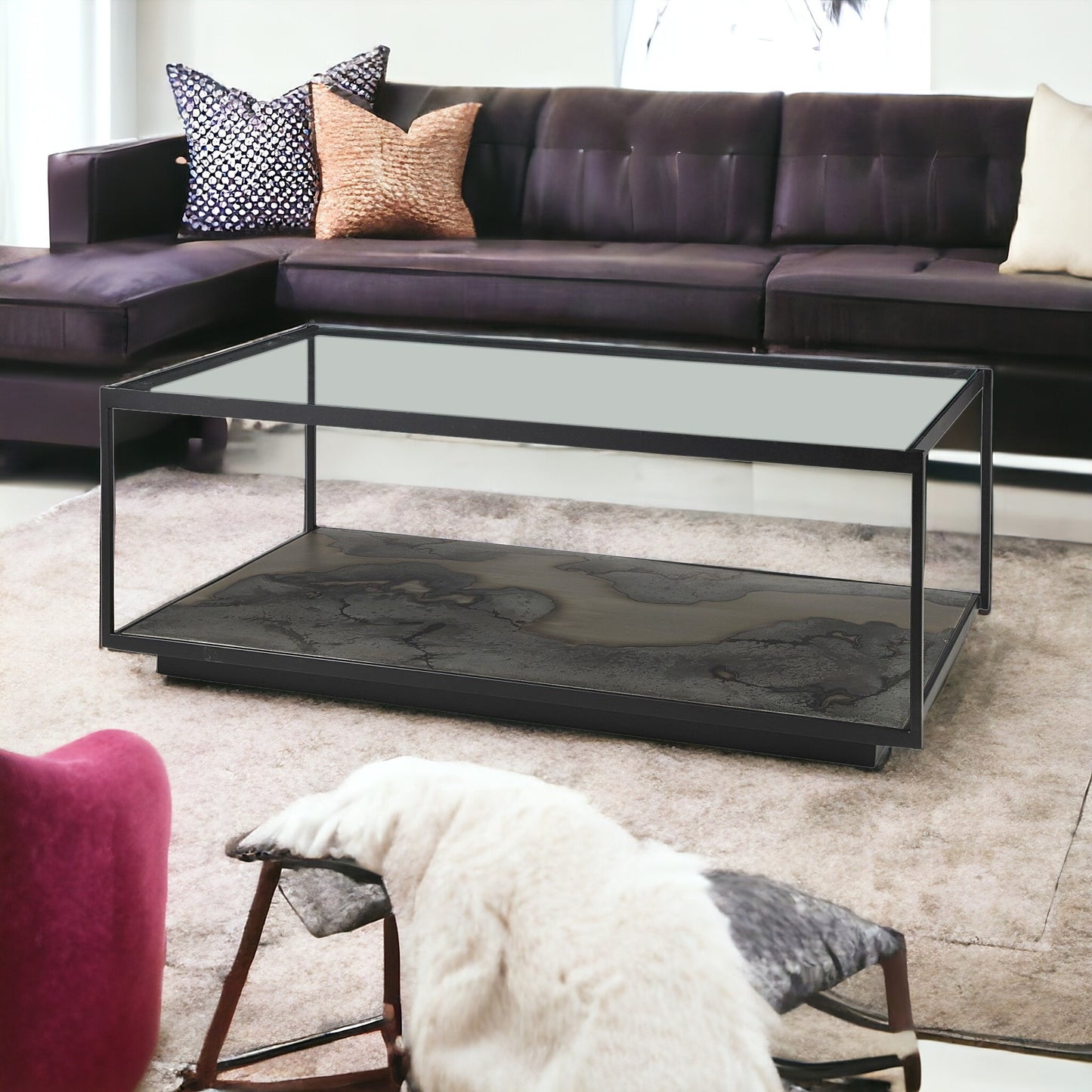 48" Clear And Black Glass Coffee Table With Shelf