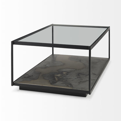 48" Clear And Black Glass Coffee Table With Shelf