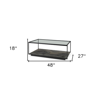 48" Clear And Black Glass Coffee Table With Shelf