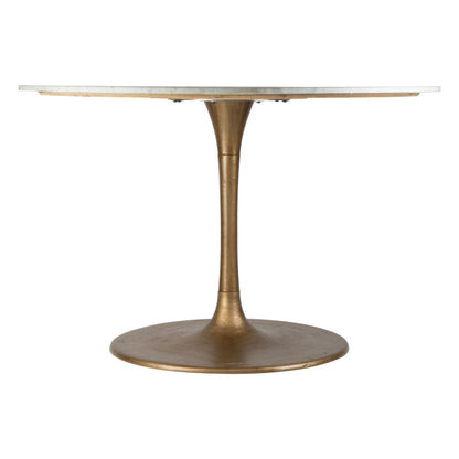 47" White And Gold Rounded Steel Pedestal Base Dining Table