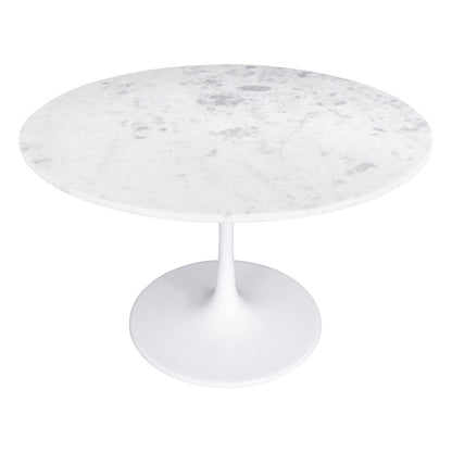 47" White Rounded Marble And Steel Pedestal Base Dining Table