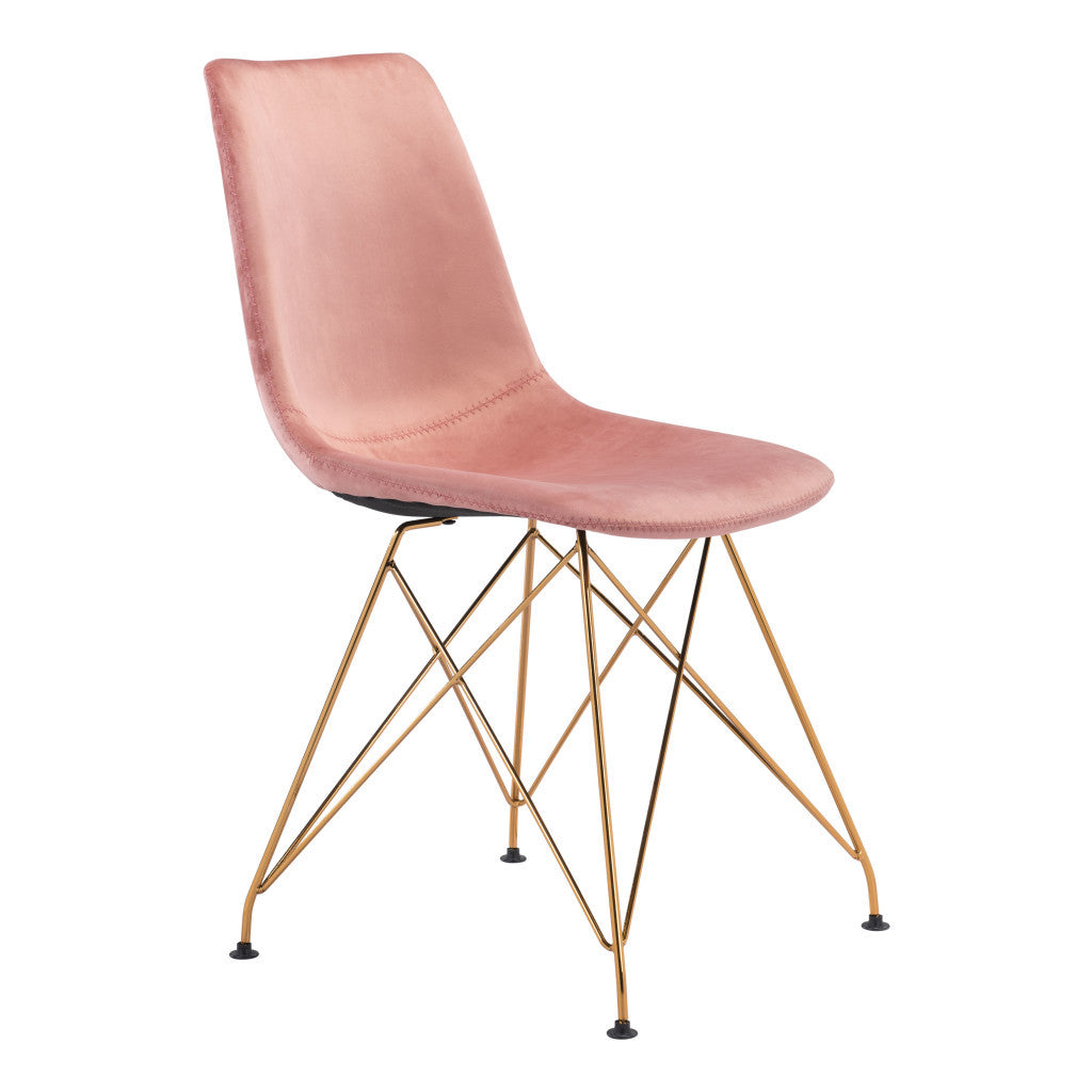 Set of Four Pink and Gold Upholstered Velvet Dining Side Chairs