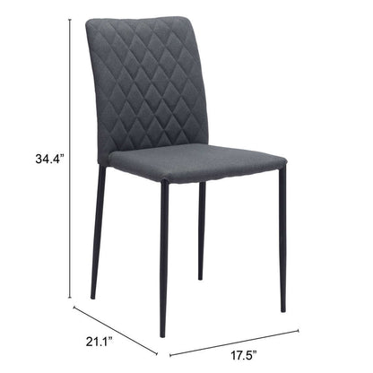 Set of Two Gray And Black Upholstered Fabric Dining Side Chairs