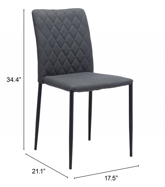 Set of Two Gray And Black Upholstered Fabric Dining Side Chairs