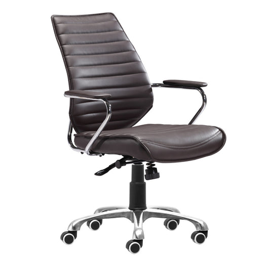 Espresso and Silver Adjustable Swivel Faux Leather Rolling Executive Office Chair