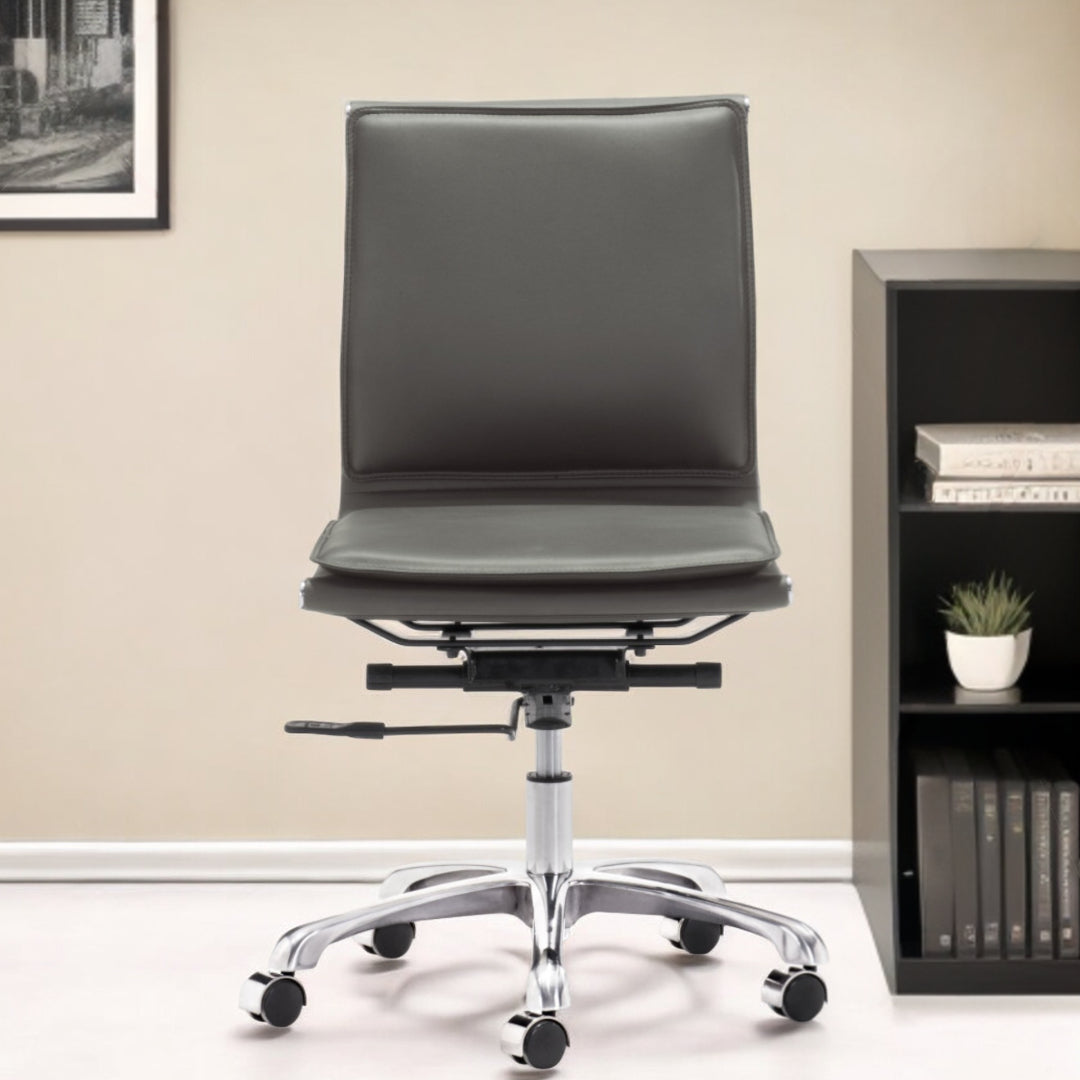 Gray and Silver Adjustable Swivel Faux Leather Rolling Executive Office Chair